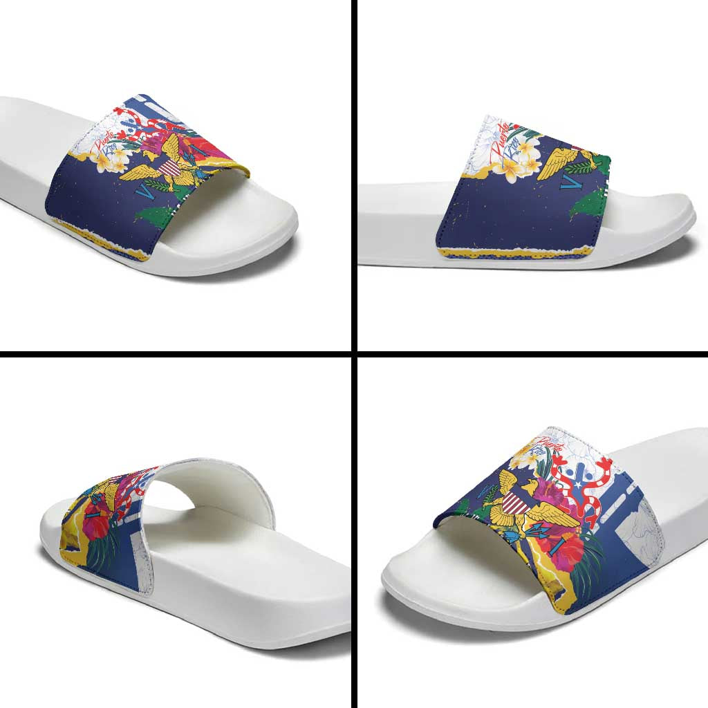 US Virgin Islands - Puerto Rico Day Slide Sandals Boricua Coqui Yellow-colored Eagle LT14