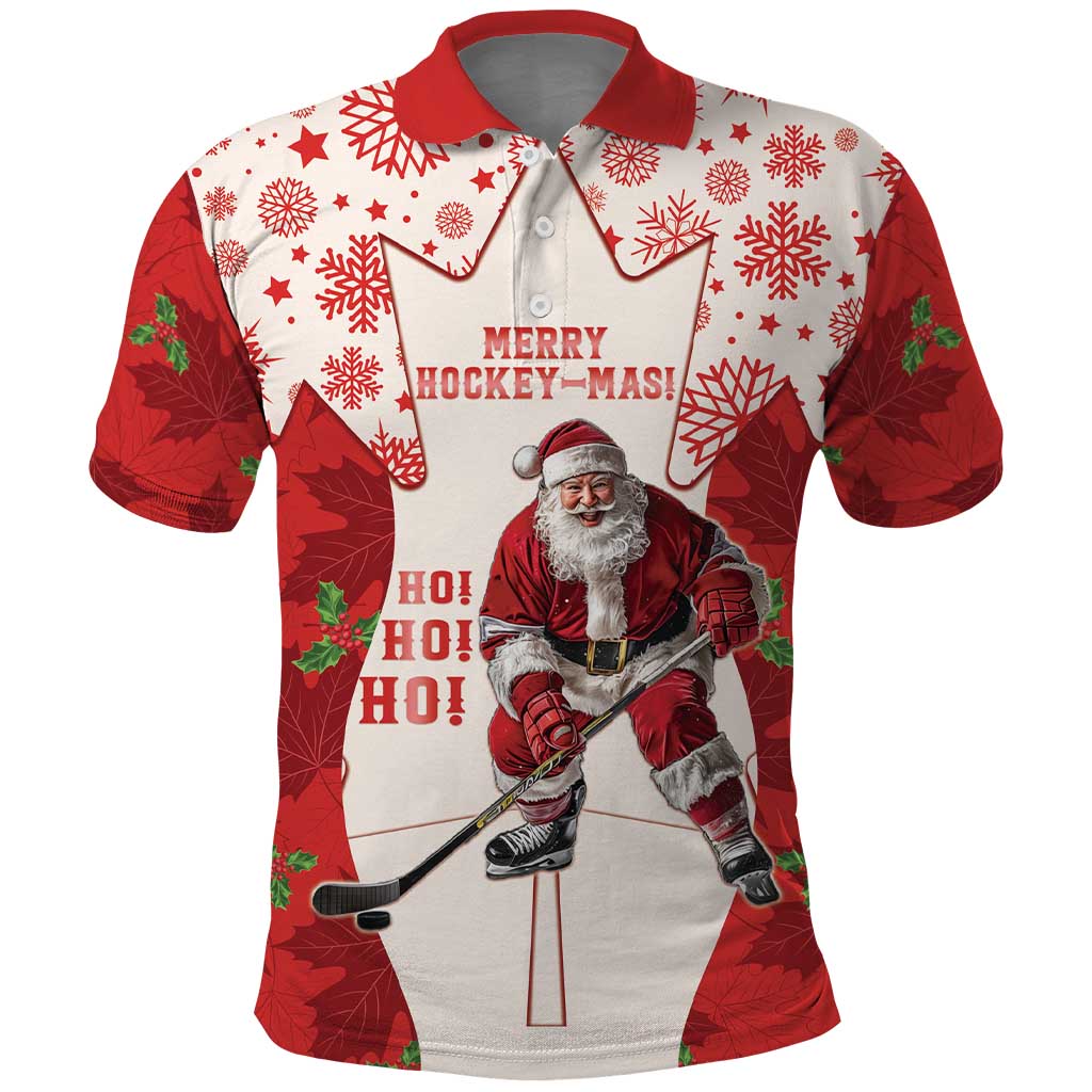Christmas Canada Hockey Polo Shirt Merry Hockey-Mas Maple Leaves Pattern LT14
