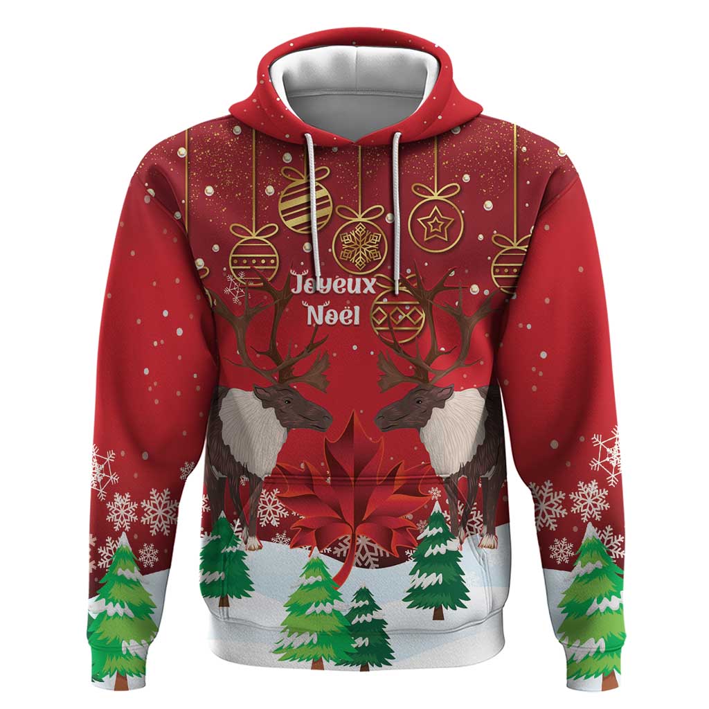 Christmas Canada Hoodie Joyeux Noel - Caribou With Maple Leaf LT14