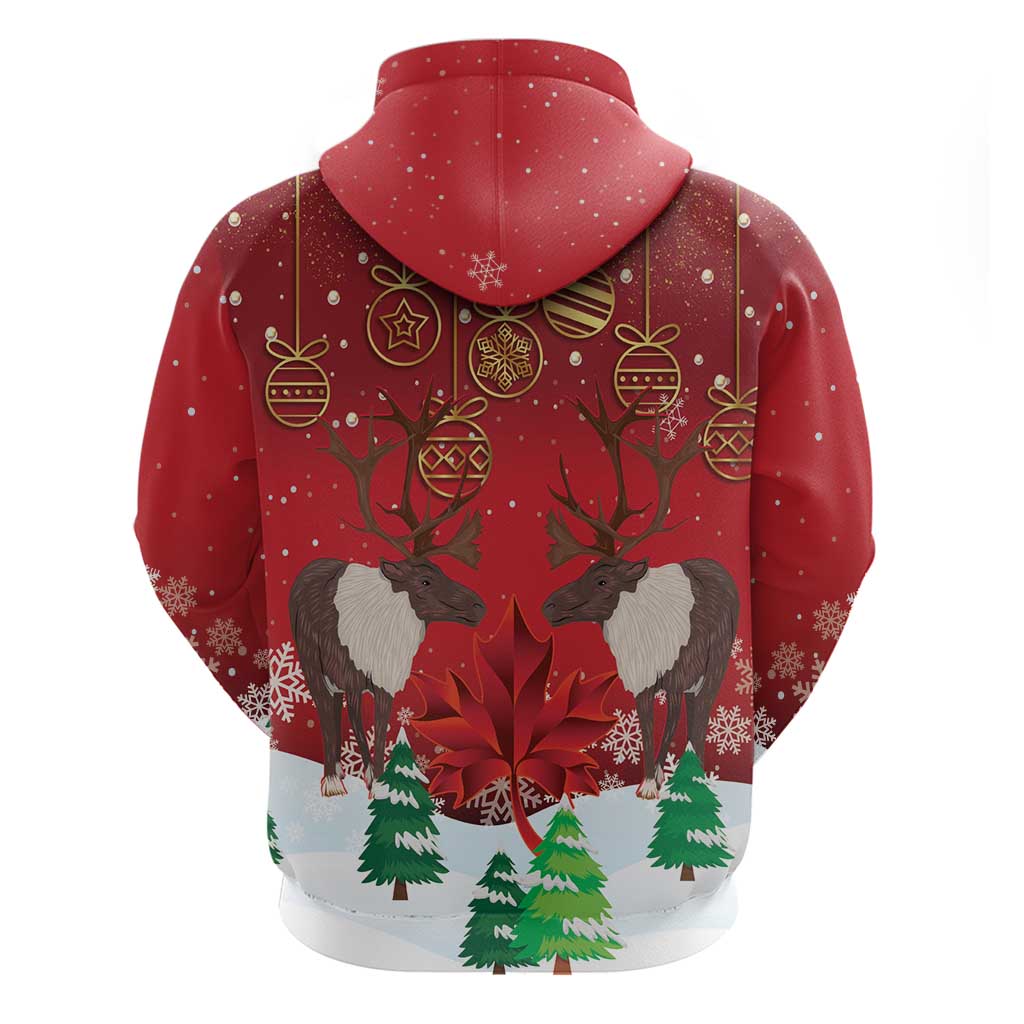 Christmas Canada Hoodie Joyeux Noel - Caribou With Maple Leaf LT14
