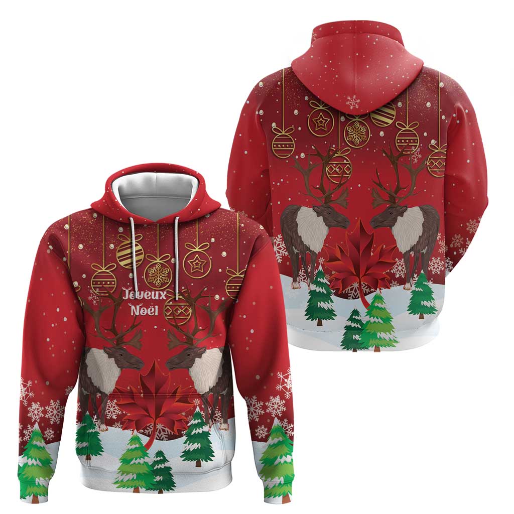 Christmas Canada Hoodie Joyeux Noel - Caribou With Maple Leaf LT14