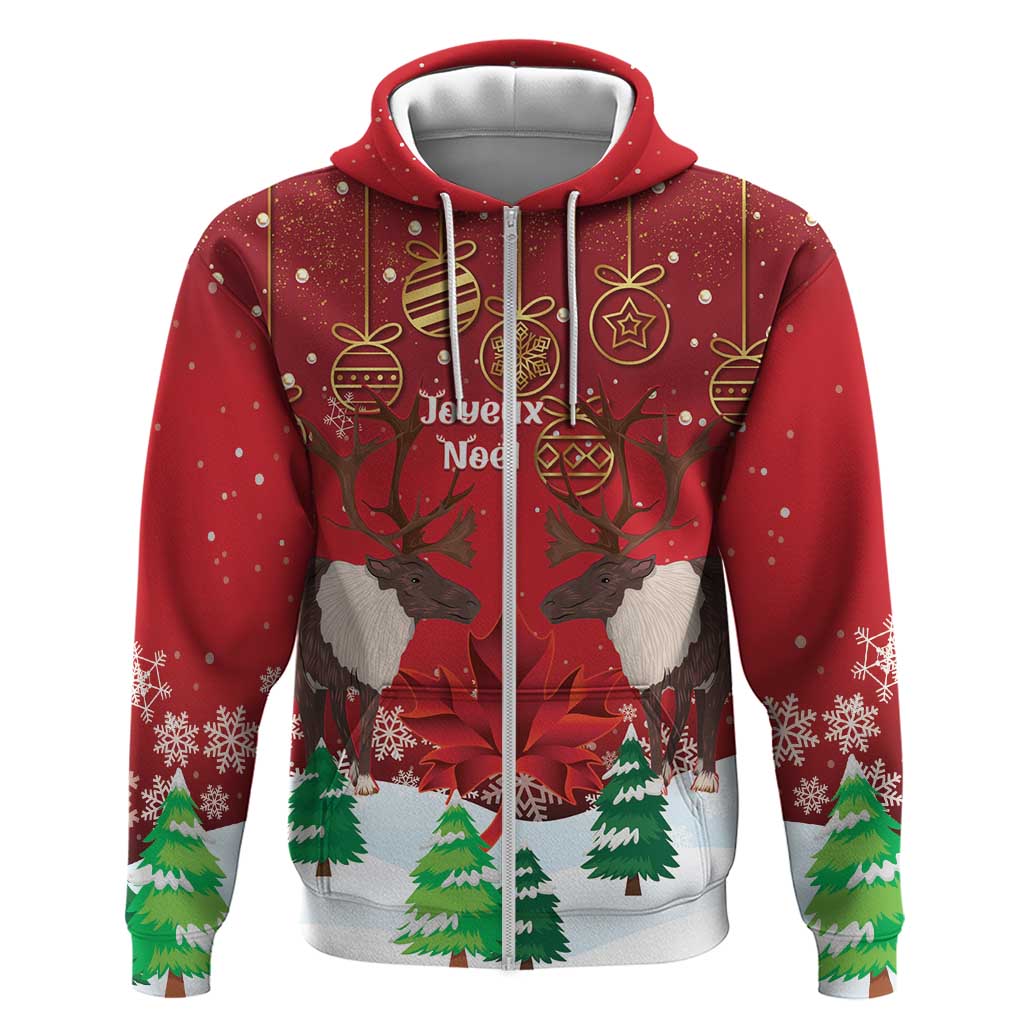 Christmas Canada Hoodie Joyeux Noel - Caribou With Maple Leaf LT14