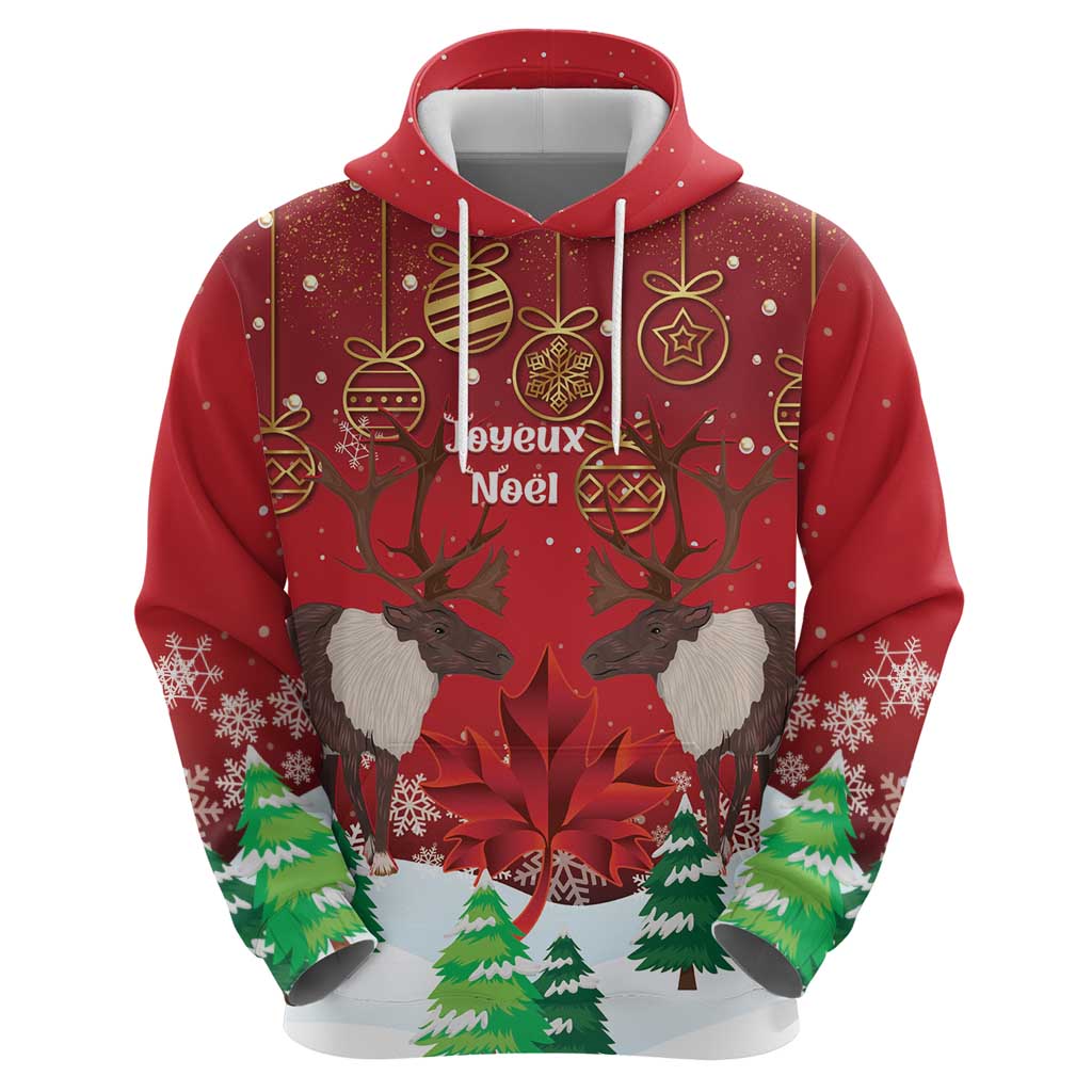 Christmas Canada Hoodie Joyeux Noel - Caribou With Maple Leaf LT14