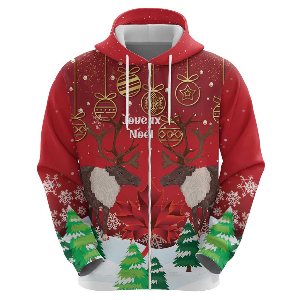 Christmas Canada Hoodie Joyeux Noel - Caribou With Maple Leaf LT14