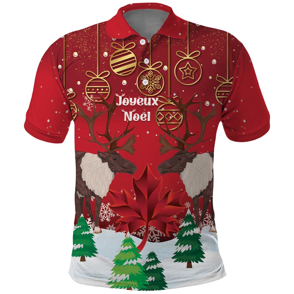 Christmas Canada Polo Shirt Joyeux Noel - Caribou With Maple Leaf LT14