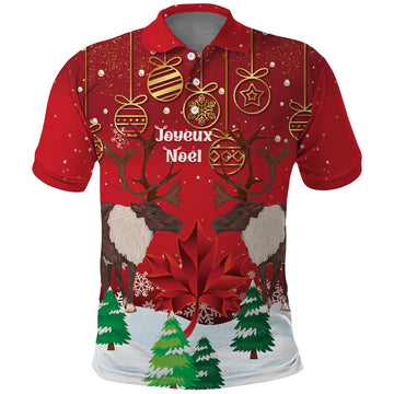 Christmas Canada Polo Shirt Joyeux Noel - Caribou With Maple Leaf LT14