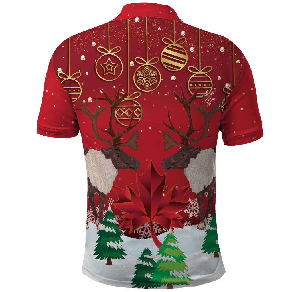 Christmas Canada Polo Shirt Joyeux Noel - Caribou With Maple Leaf LT14