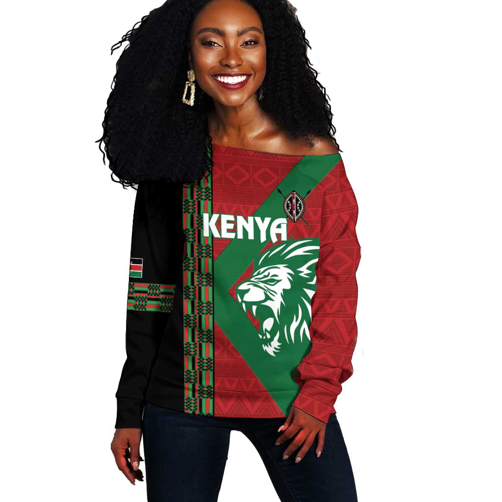Afro Kenya Rugby Custom Off Shoulder Sweater Go Lionesses - African Pattern LT14