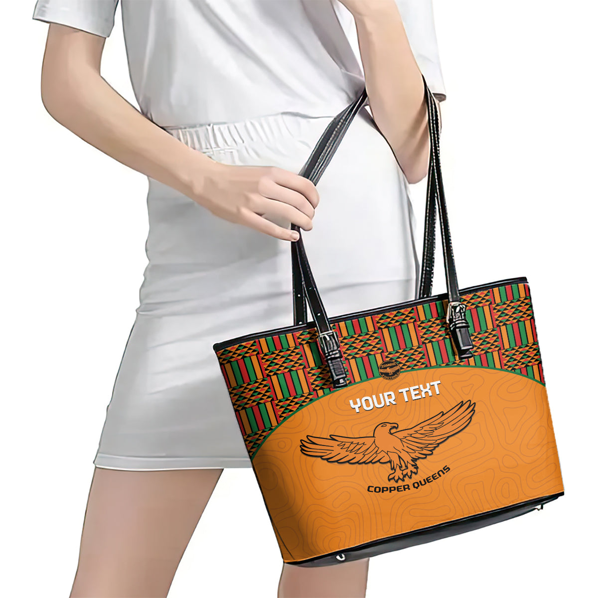 Custom Zambia Football Leather Tote Bag Copper Queens Kente Pattern LT14