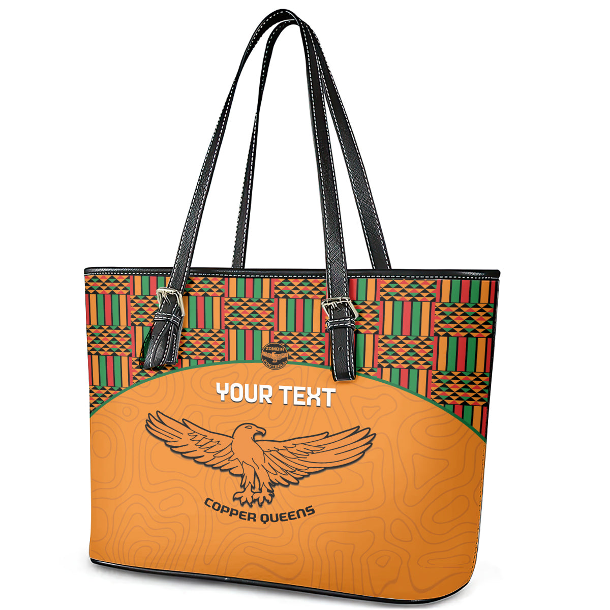 Custom Zambia Football Leather Tote Bag Copper Queens Kente Pattern LT14