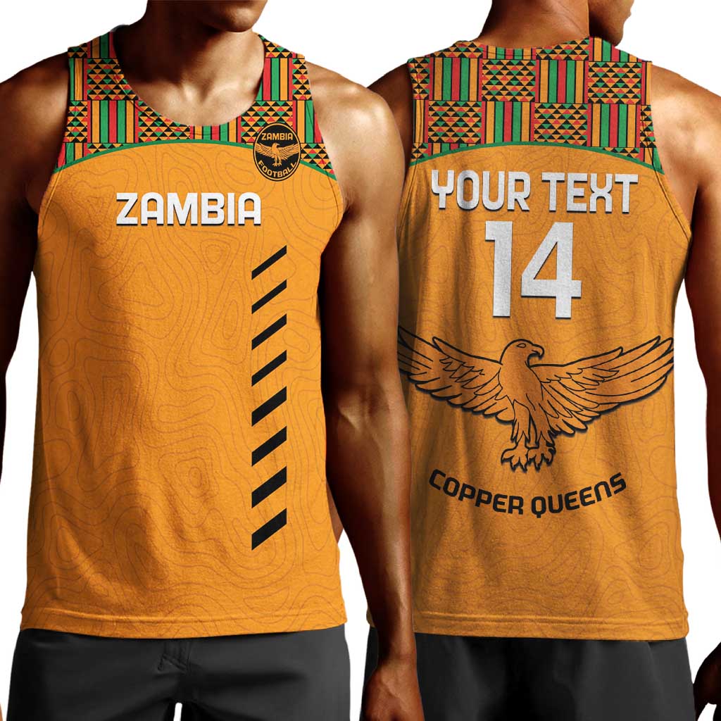 Custom Zambia Football Men Tank Top Copper Queens Kente Pattern LT14