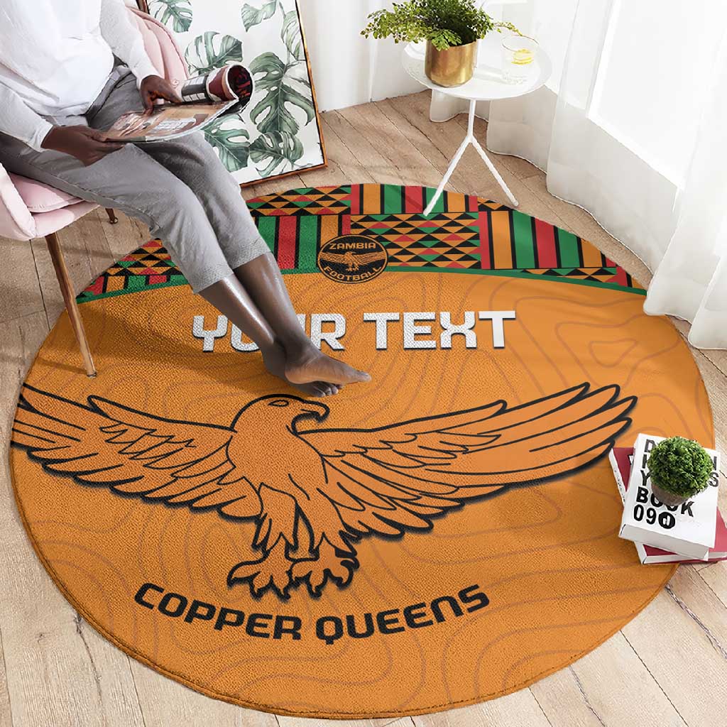 Custom Zambia Football Round Carpet Copper Queens Kente Pattern LT14