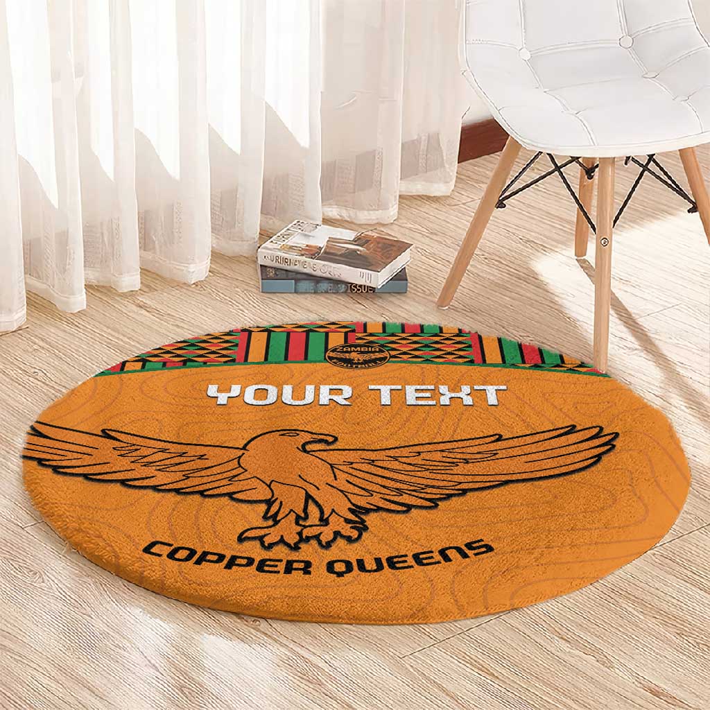 Custom Zambia Football Round Carpet Copper Queens Kente Pattern LT14