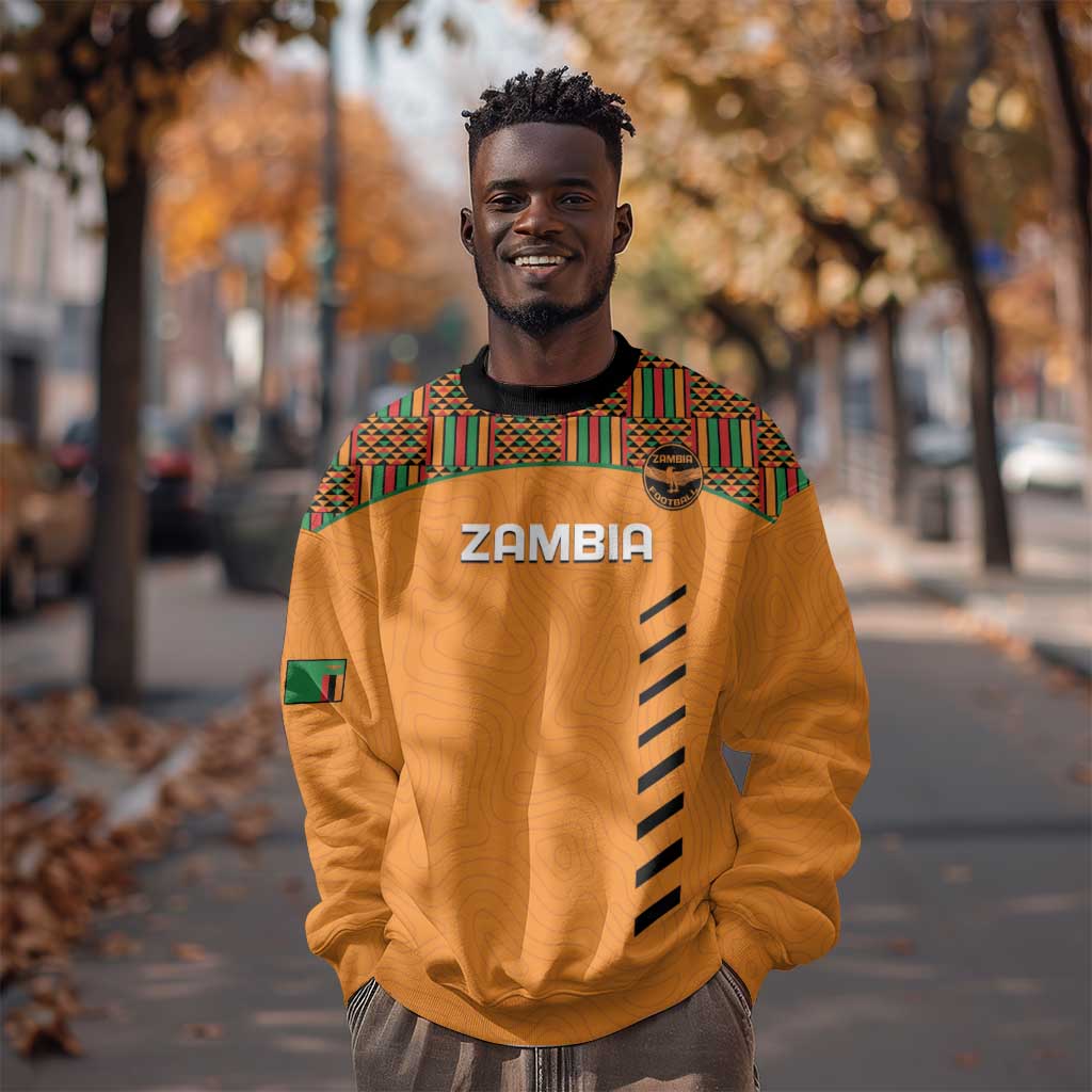 Custom Zambia Football Sweatshirt Copper Queens Kente Pattern LT14