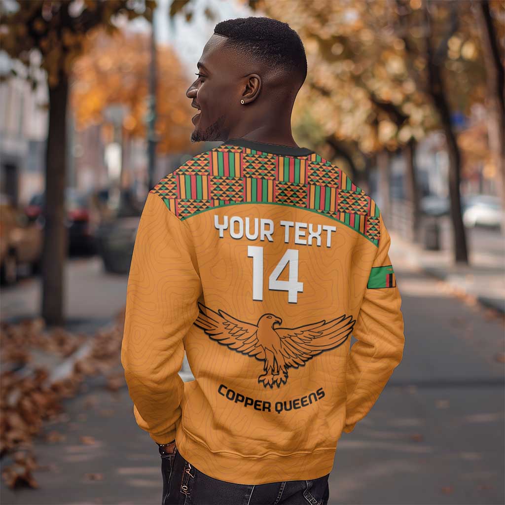 Custom Zambia Football Sweatshirt Copper Queens Kente Pattern LT14