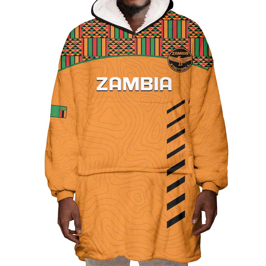Custom Zambia Football Wearable Blanket Hoodie Copper Queens Kente Pattern LT14