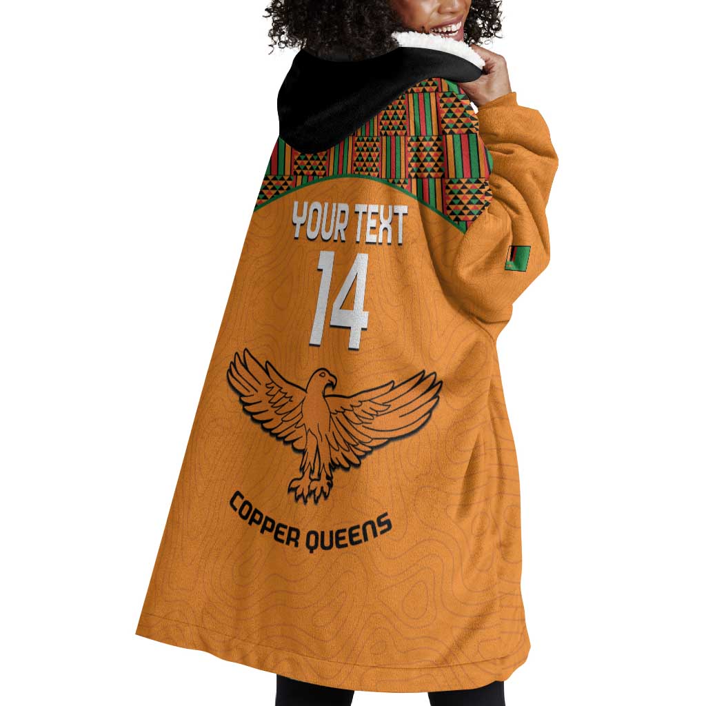 Custom Zambia Football Wearable Blanket Hoodie Copper Queens Kente Pattern LT14