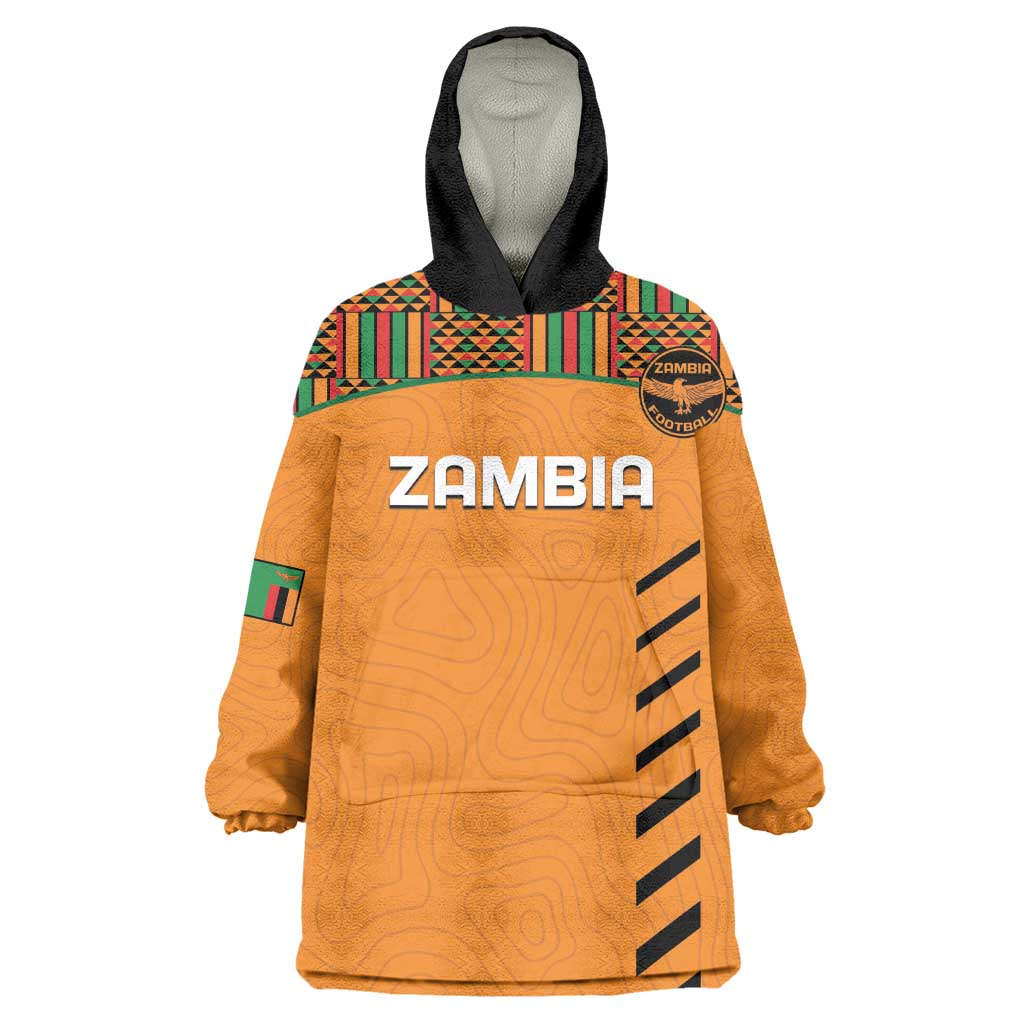 Custom Zambia Football Wearable Blanket Hoodie Copper Queens Kente Pattern LT14