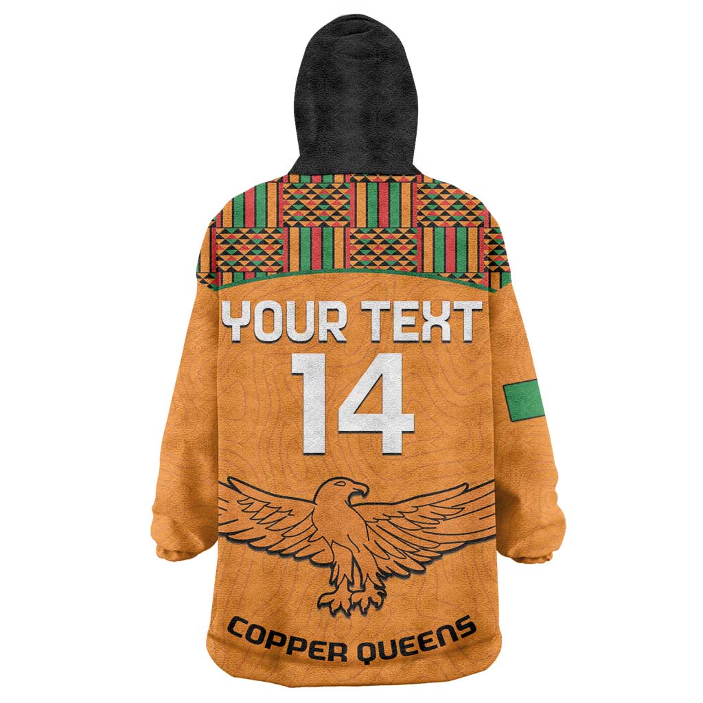 Custom Zambia Football Wearable Blanket Hoodie Copper Queens Kente Pattern LT14