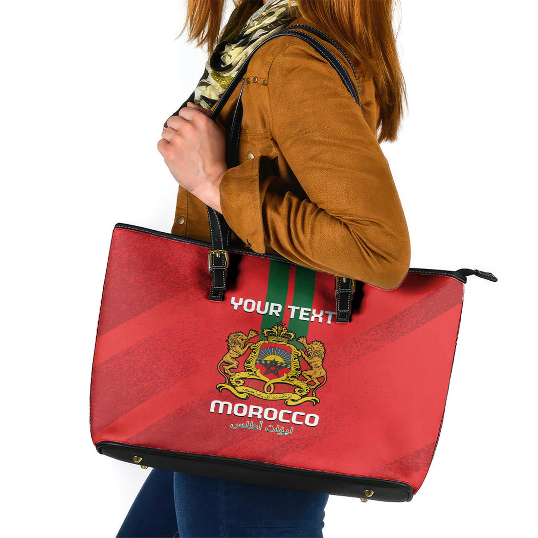 Custom Morocco Football Leather Tote Bag Go Lionesses of Atlas LT14