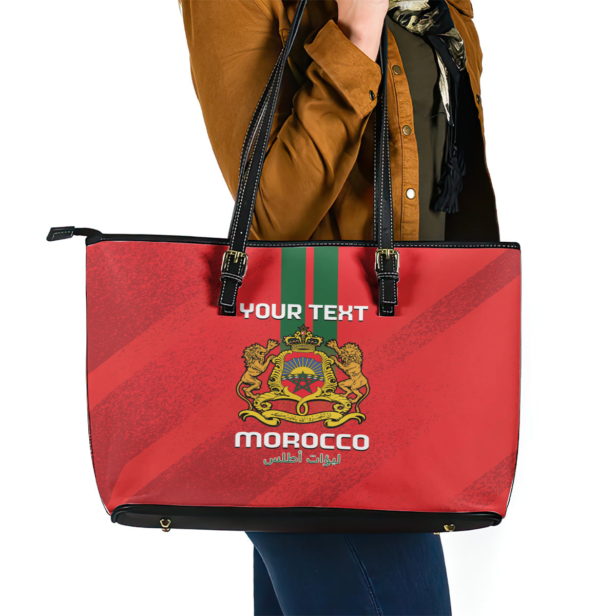 Custom Morocco Football Leather Tote Bag Go Lionesses of Atlas LT14