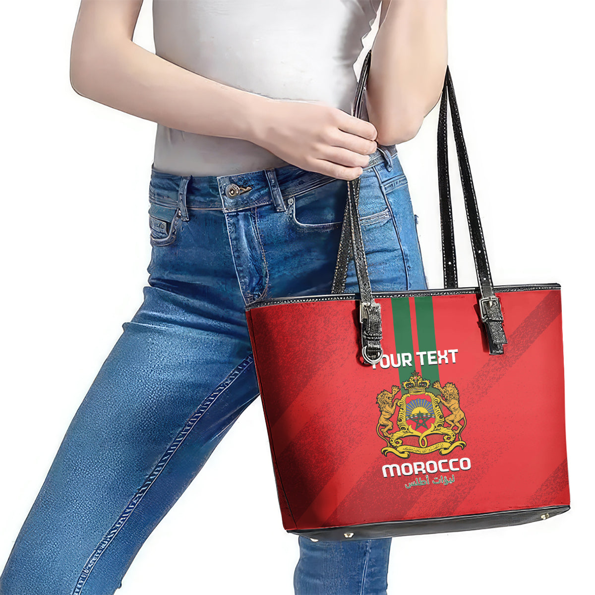 Custom Morocco Football Leather Tote Bag Go Lionesses of Atlas LT14