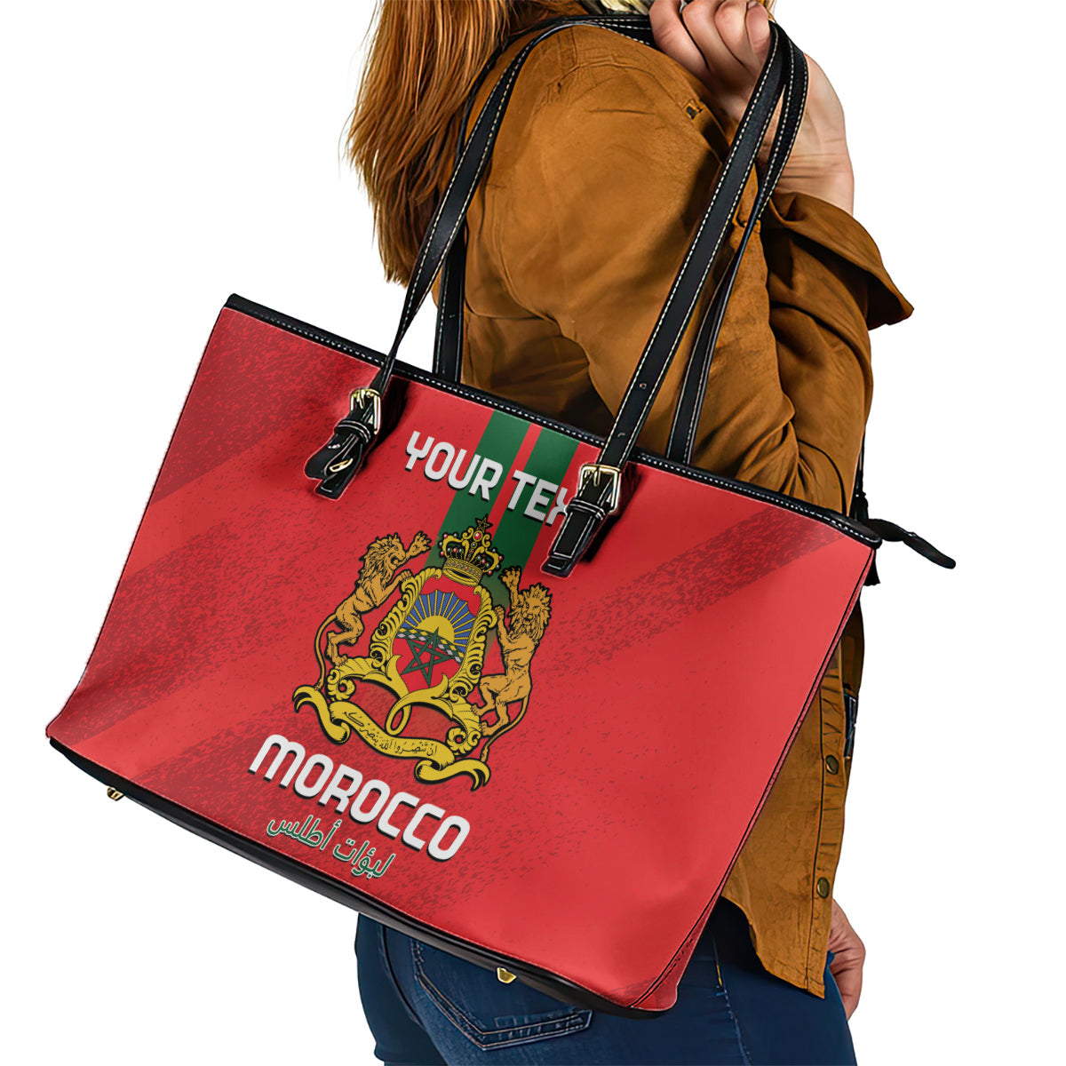 Custom Morocco Football Leather Tote Bag Go Lionesses of Atlas LT14
