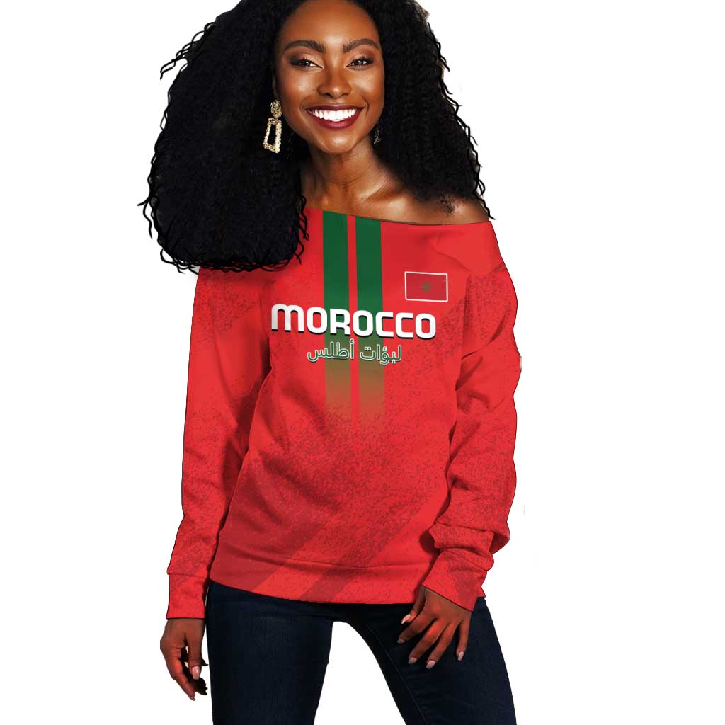 Custom Morocco Football Off Shoulder Sweater Go Lionesses of Atlas LT14