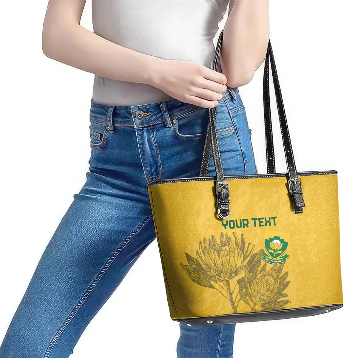 Custom South Africa Soccer Leather Tote Bag Go Banyana Banyana Proteas LT14