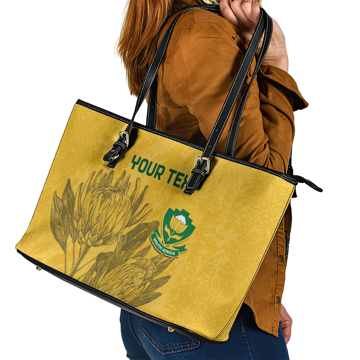 Custom South Africa Soccer Leather Tote Bag Go Banyana Banyana Proteas LT14