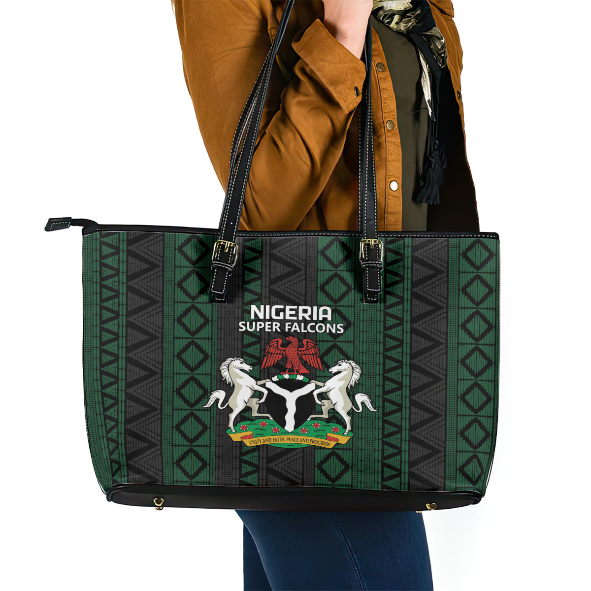 Nigeria Football Leather Tote Bag Go Super Falcons African Pattern LT14