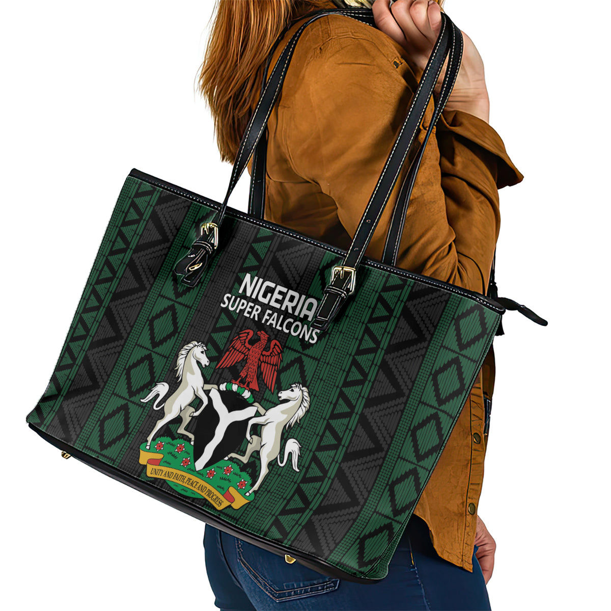 Nigeria Football Leather Tote Bag Go Super Falcons African Pattern LT14