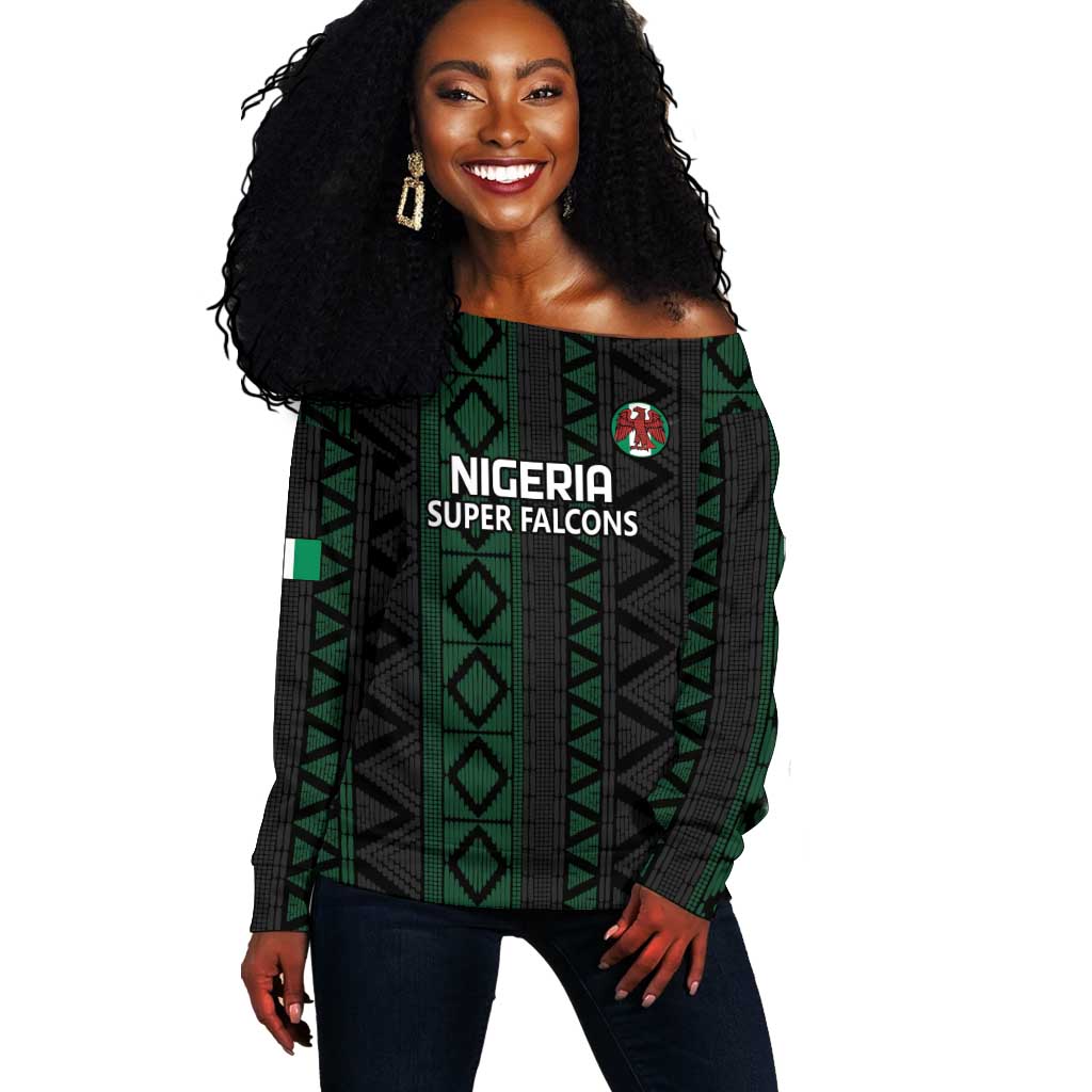 Custom Nigeria Football Off Shoulder Sweater Go Super Falcons African Pattern LT14