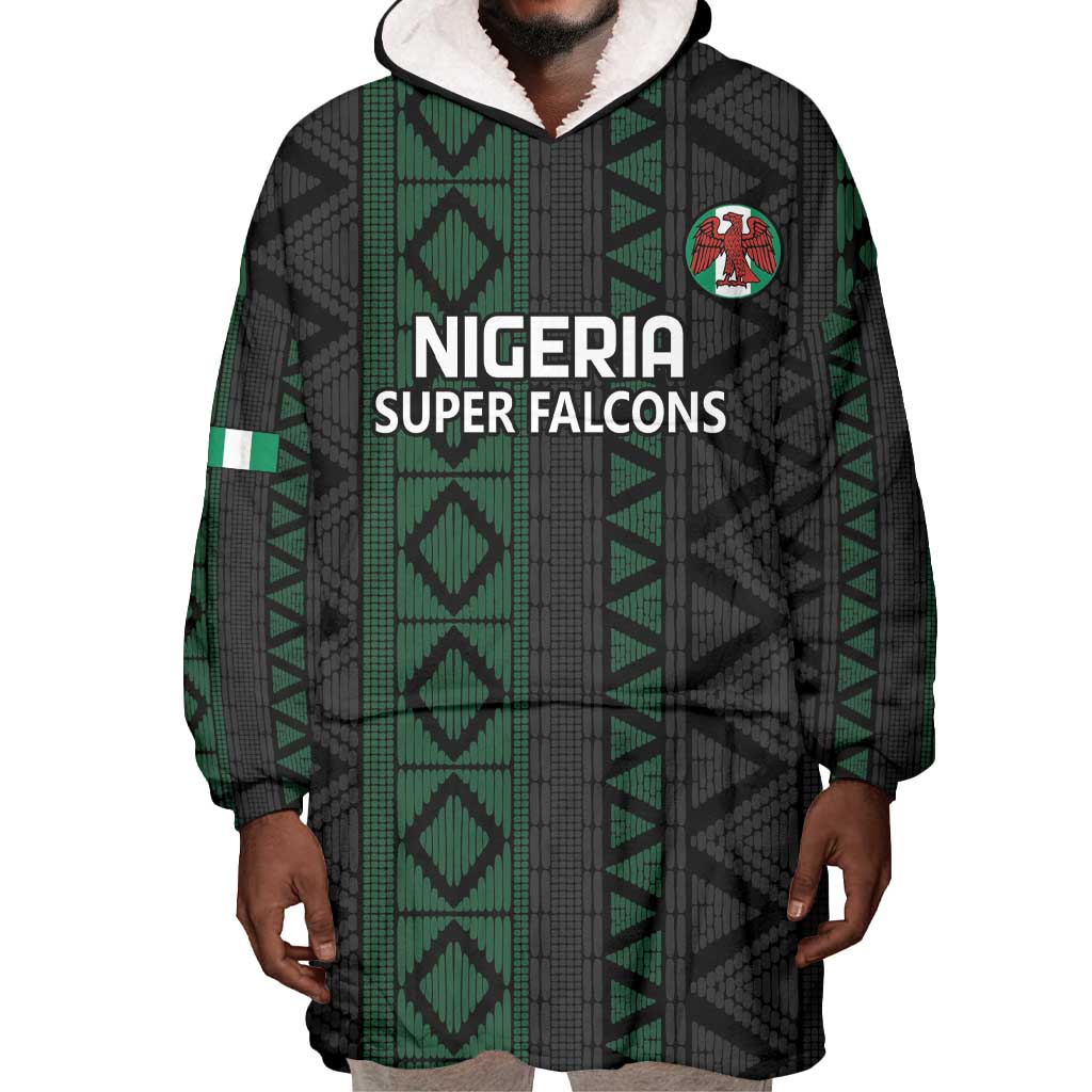 Custom Nigeria Football Wearable Blanket Hoodie Go Super Falcons African Pattern LT14