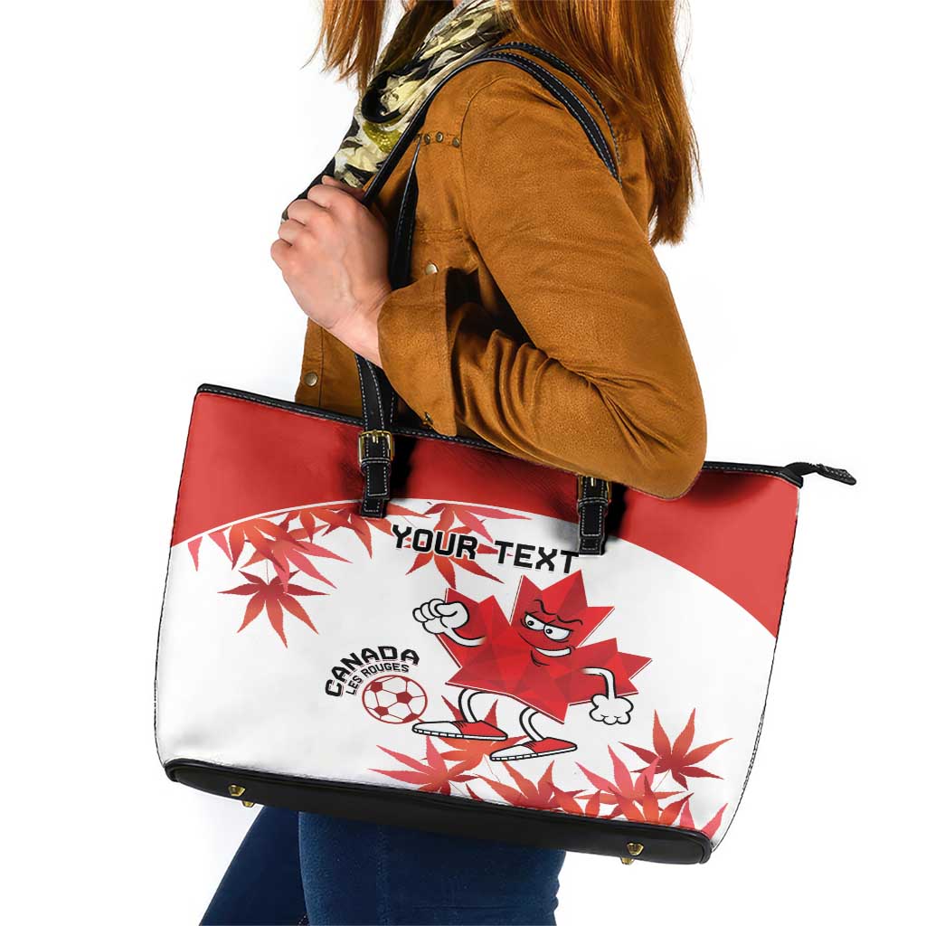 Custom Canada Soccer Leather Tote Bag Les Rouges Cute Maple Leaf Mascot LT14
