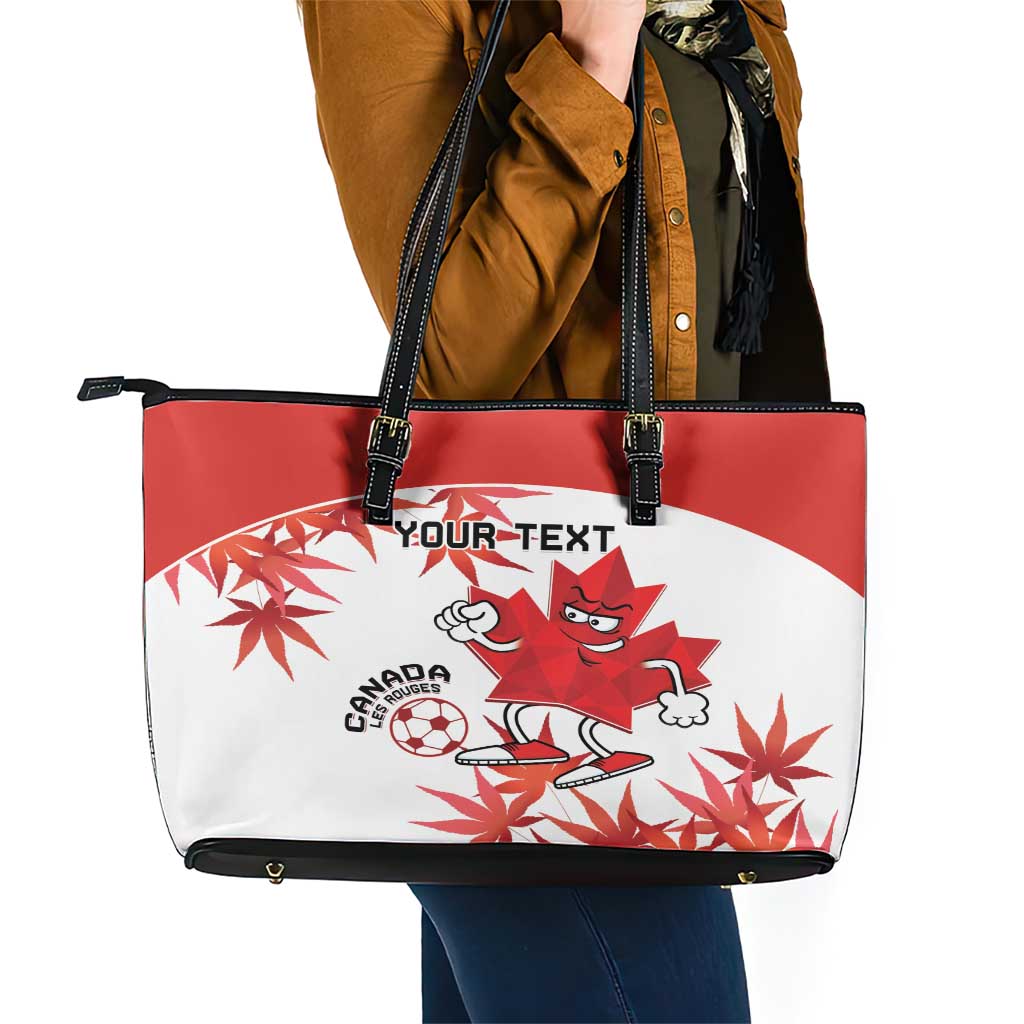 Custom Canada Soccer Leather Tote Bag Les Rouges Cute Maple Leaf Mascot LT14