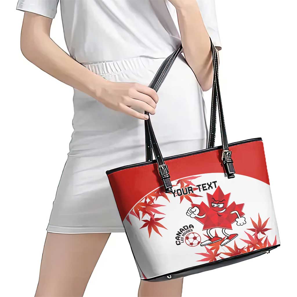 Custom Canada Soccer Leather Tote Bag Les Rouges Cute Maple Leaf Mascot LT14