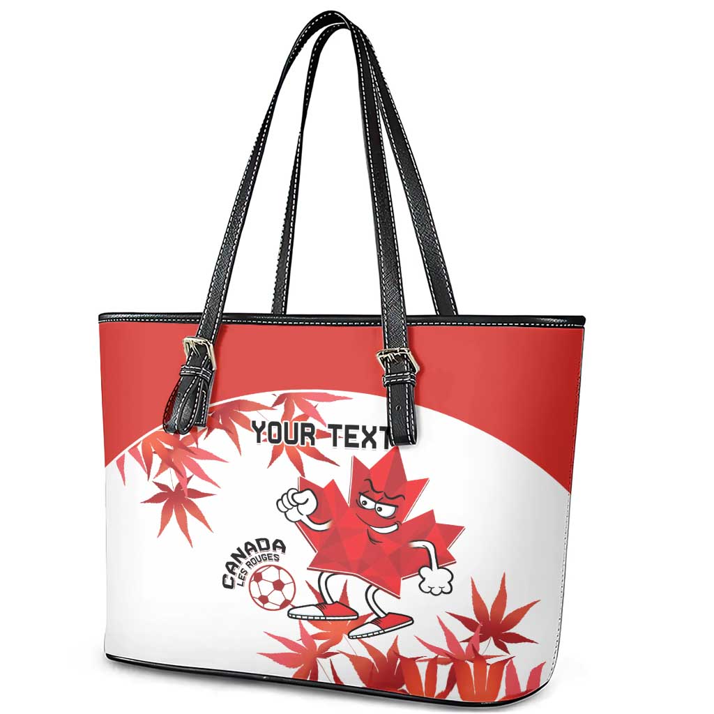 Custom Canada Soccer Leather Tote Bag Les Rouges Cute Maple Leaf Mascot LT14