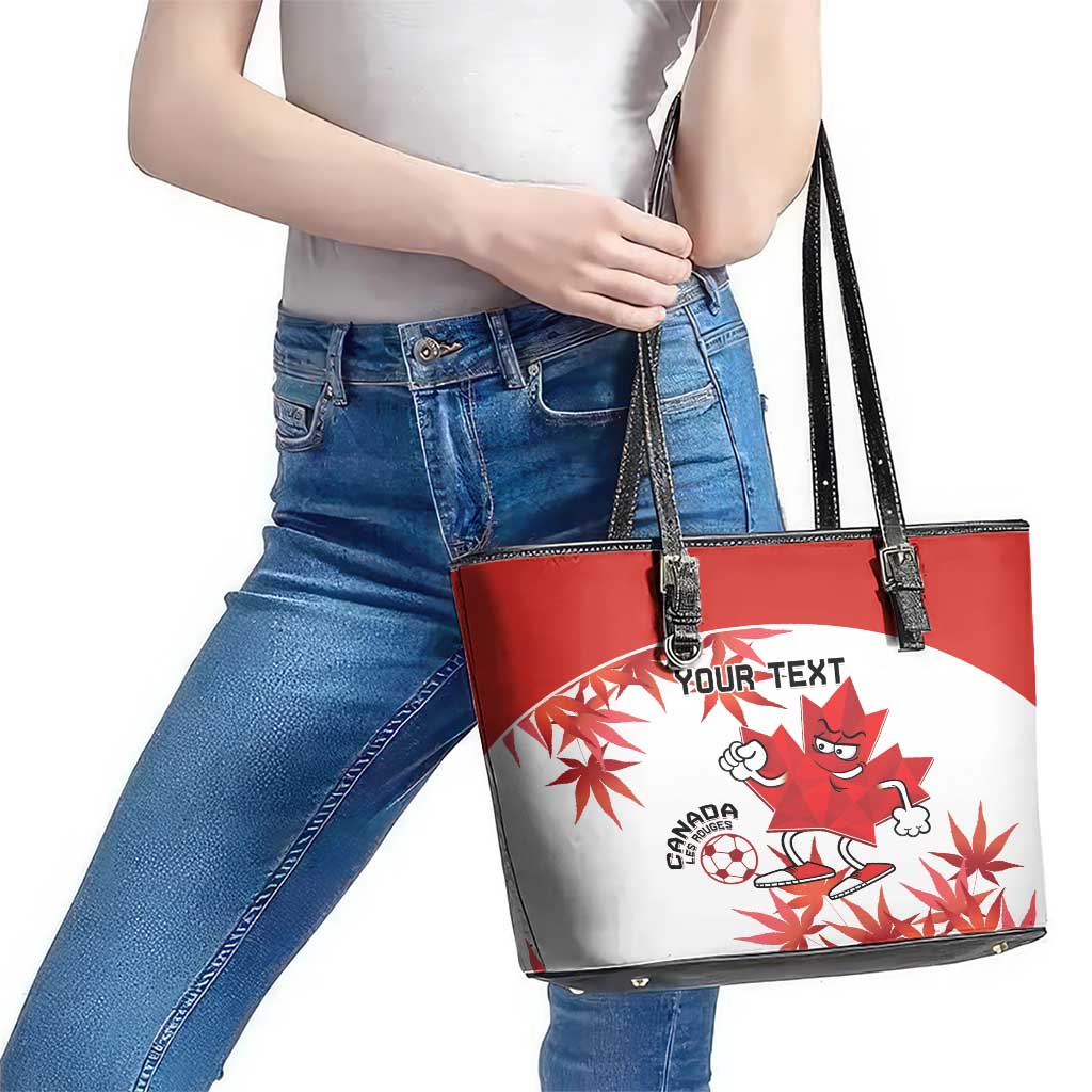 Custom Canada Soccer Leather Tote Bag Les Rouges Cute Maple Leaf Mascot LT14