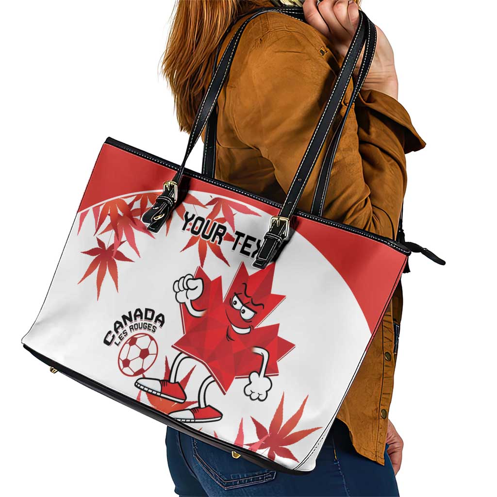 Custom Canada Soccer Leather Tote Bag Les Rouges Cute Maple Leaf Mascot LT14
