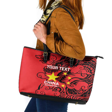 Personalised China Badminton Leather Tote Bag 2024 Chinese Dragon Version LT14