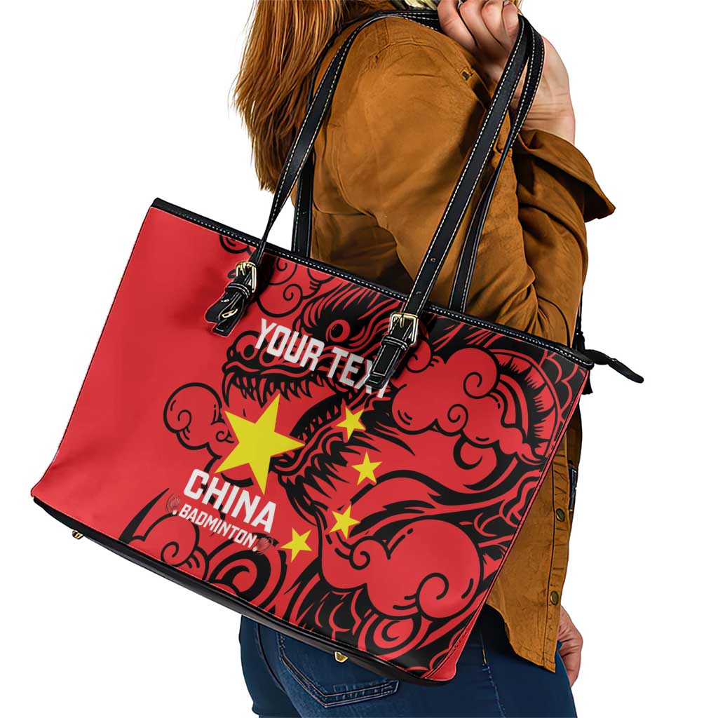 Personalised China Badminton Leather Tote Bag 2024 Chinese Dragon Version LT14