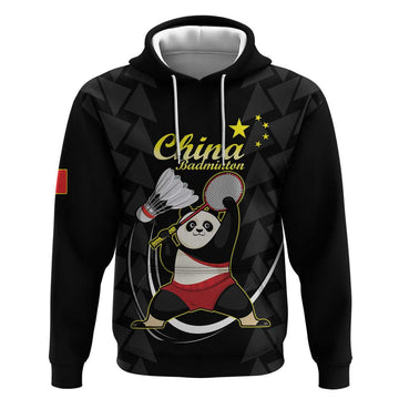 Personalised China Badminton Hoodie 2024 Chinese Cute Panda Black Version LT14