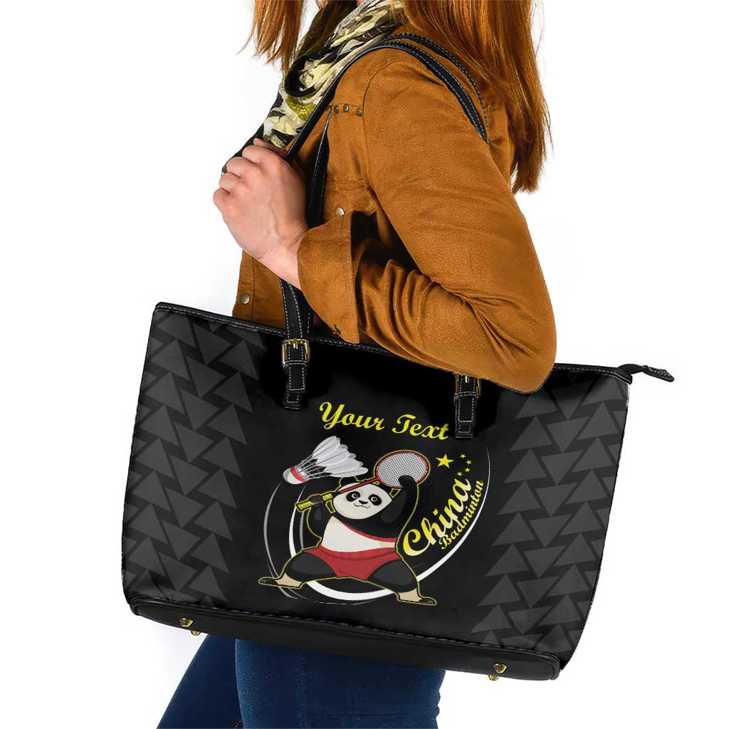 Personalised China Badminton Leather Tote Bag 2024 Chinese Cute Panda Black Version LT14