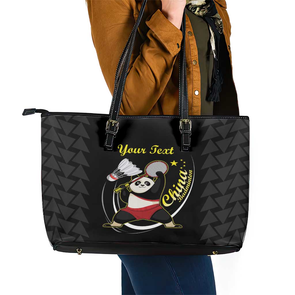 Personalised China Badminton Leather Tote Bag 2024 Chinese Cute Panda Black Version LT14