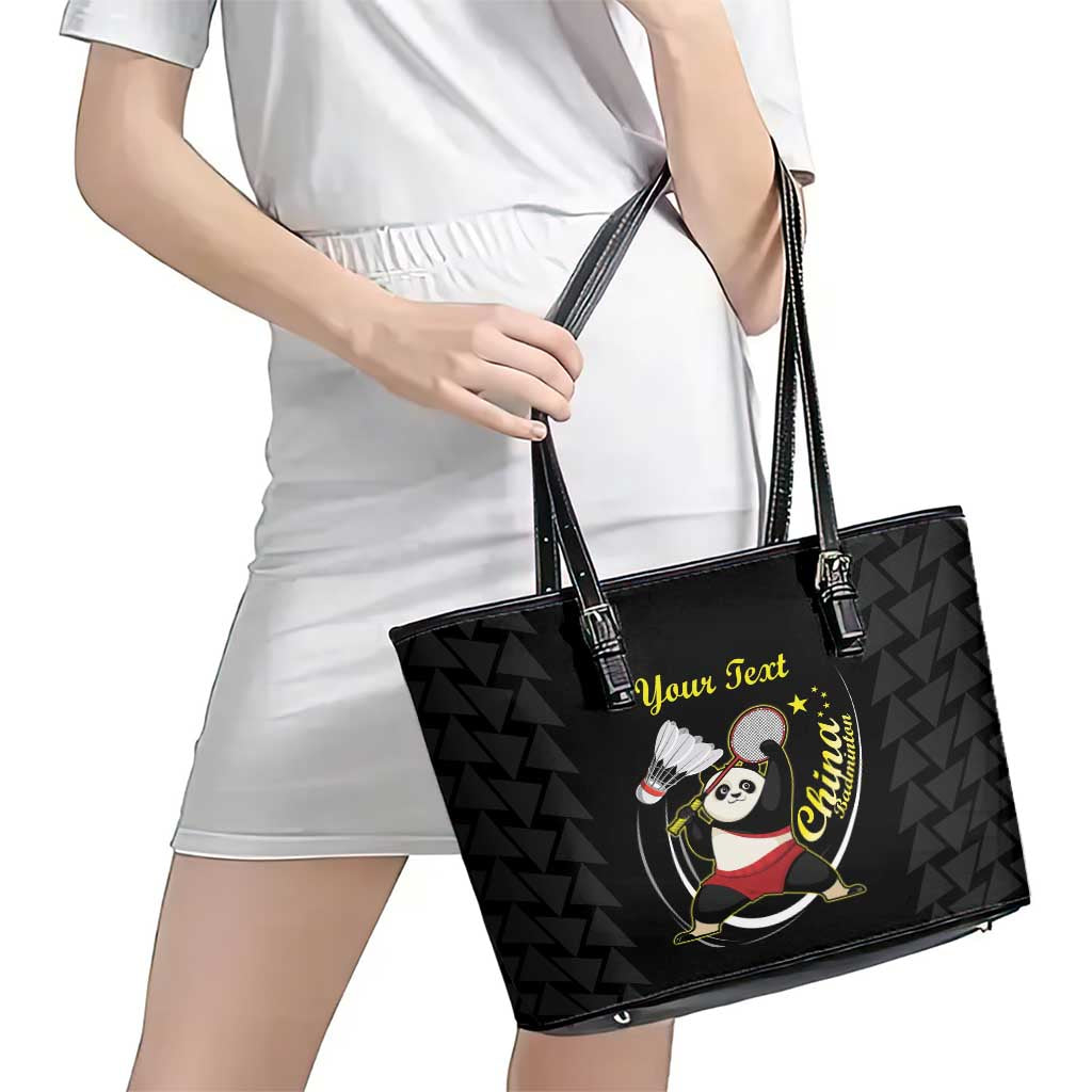 Personalised China Badminton Leather Tote Bag 2024 Chinese Cute Panda Black Version LT14