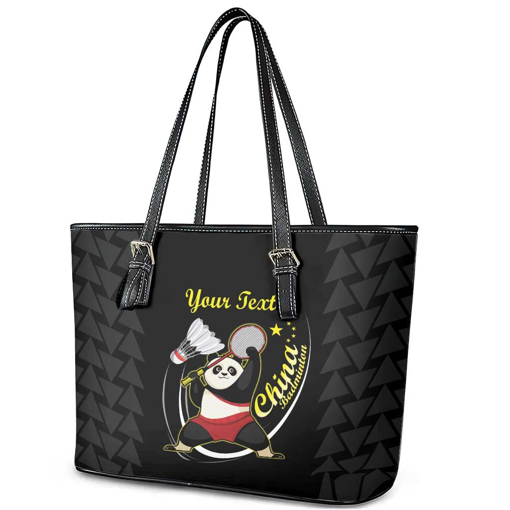 Personalised China Badminton Leather Tote Bag 2024 Chinese Cute Panda Black Version LT14