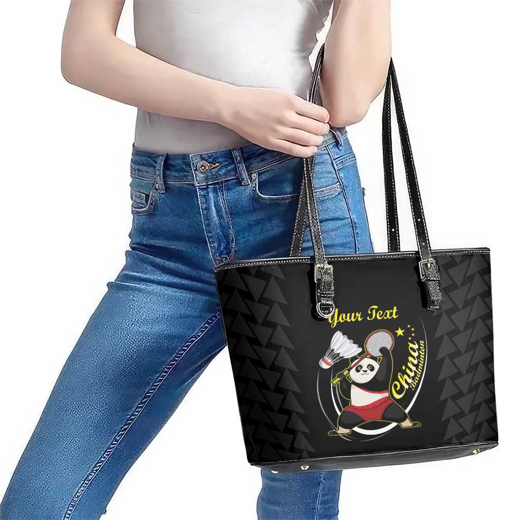 Personalised China Badminton Leather Tote Bag 2024 Chinese Cute Panda Black Version LT14