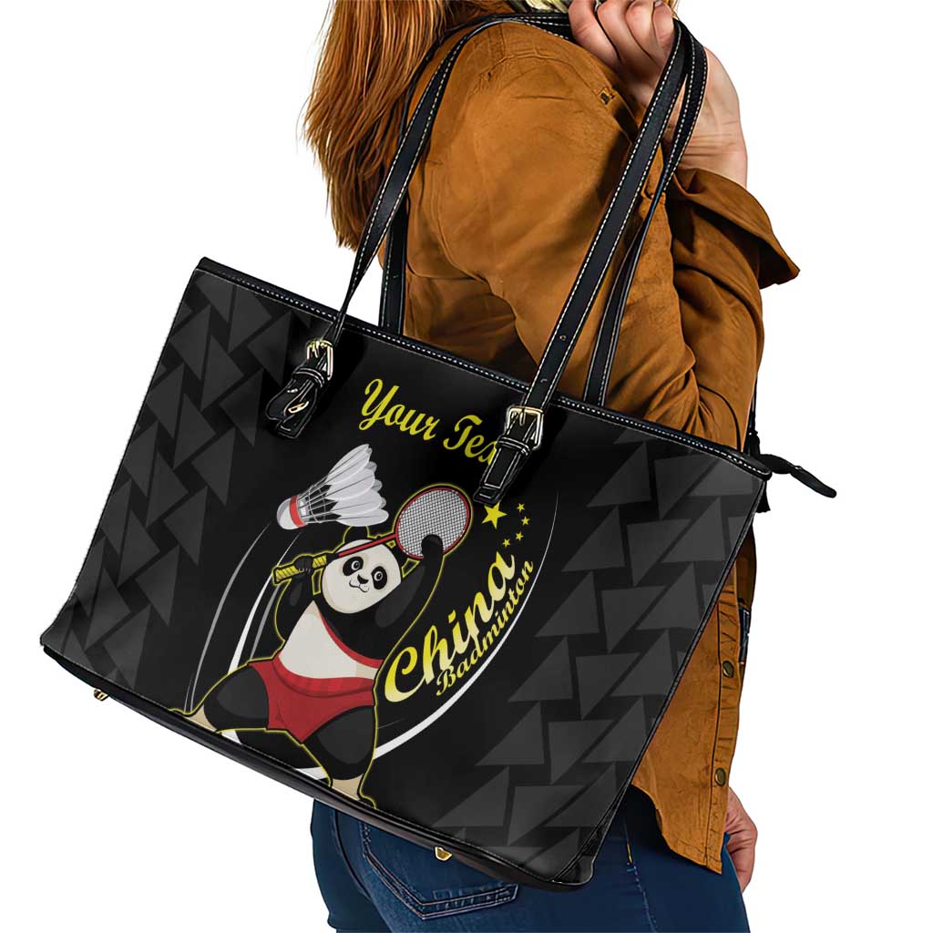 Personalised China Badminton Leather Tote Bag 2024 Chinese Cute Panda Black Version LT14