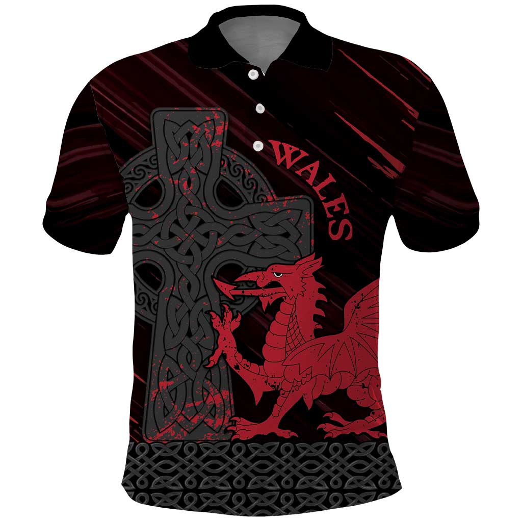 Wales Polo Shirt Celtic Cross Welsh Red Dragon LT14